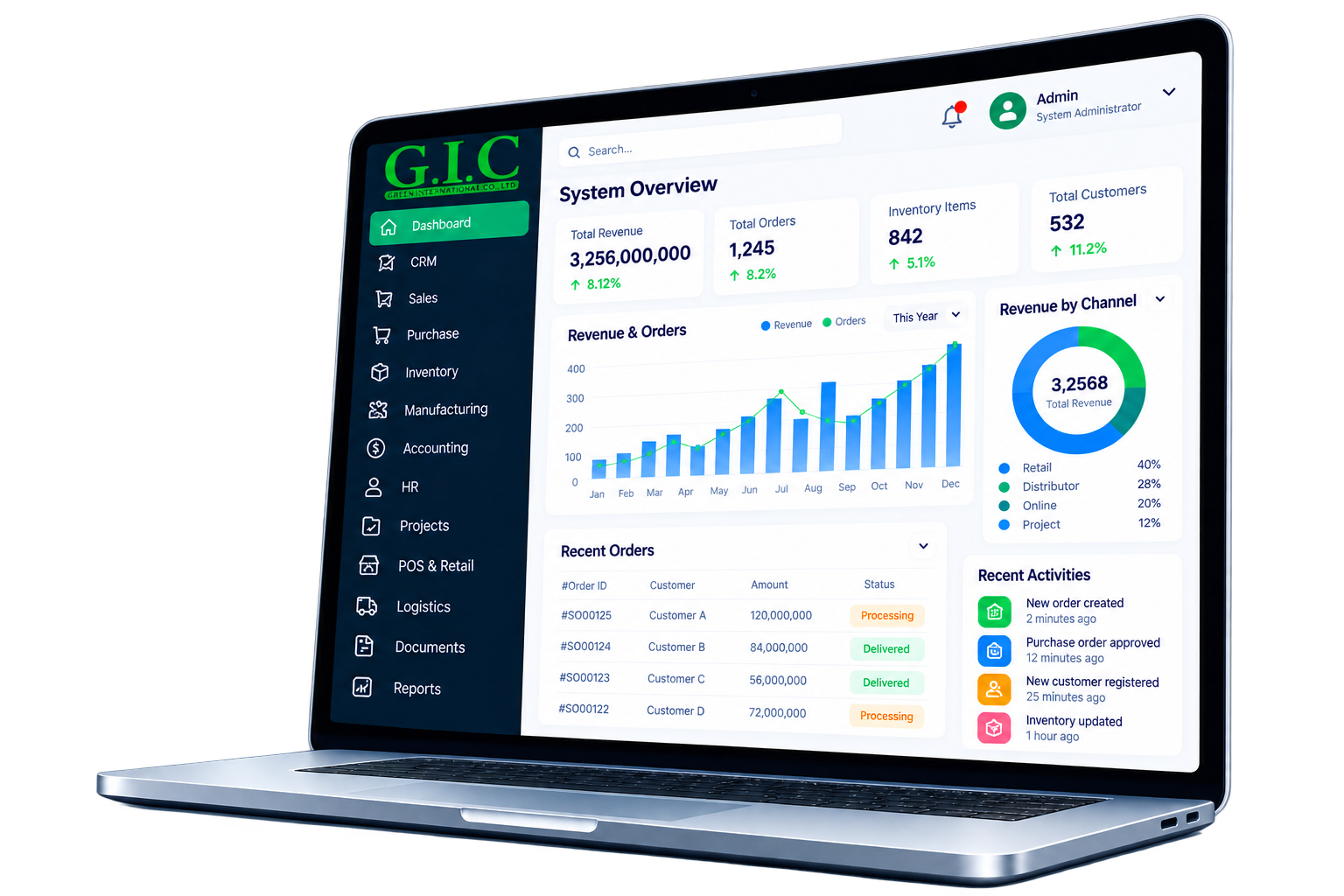 ERP system interface on laptop
